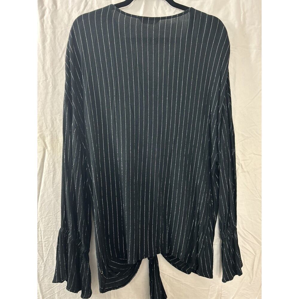 Juicy Couture Tie Waist Long Flowy Bell Sleeve Black Silver Stripes Witchy Sz L - Picture 8 of 9